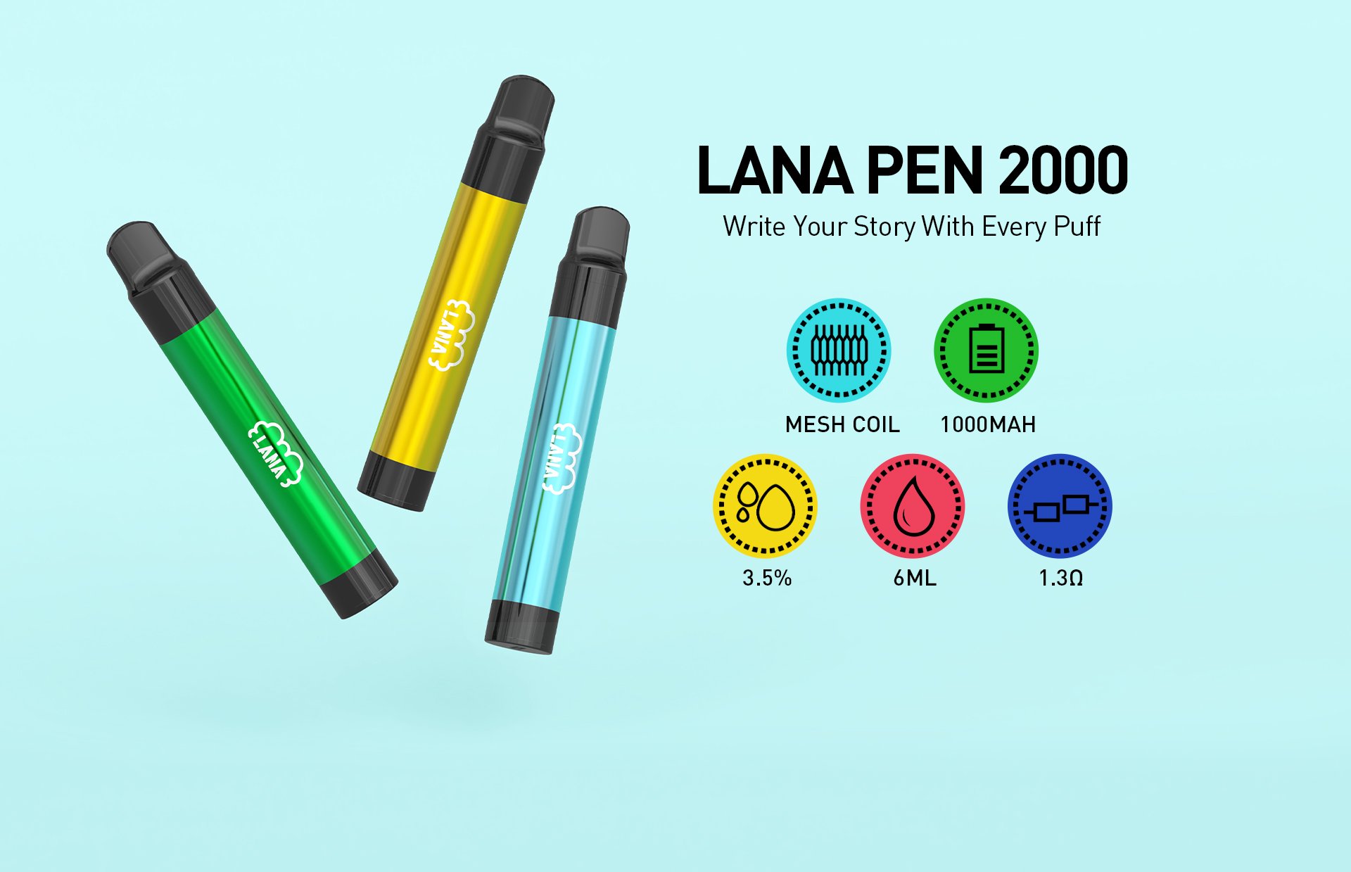 LANA PEN 2000 Puff一次性大容量電子煙｜19種口味可選・約2000口吸食｜VapeShopee專賣-1